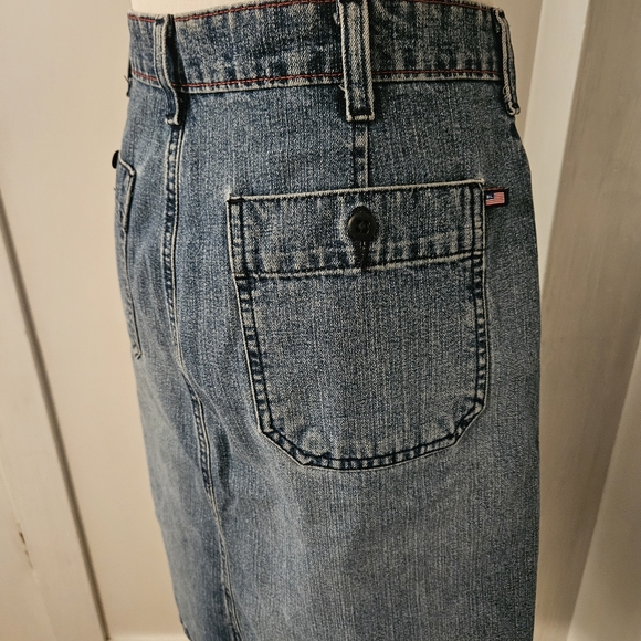 Polo Jeans Co~ Patch Pocket  Knee Skirt~ Vintage ~ Size 6~Red Stiching - Picture 7 of 15